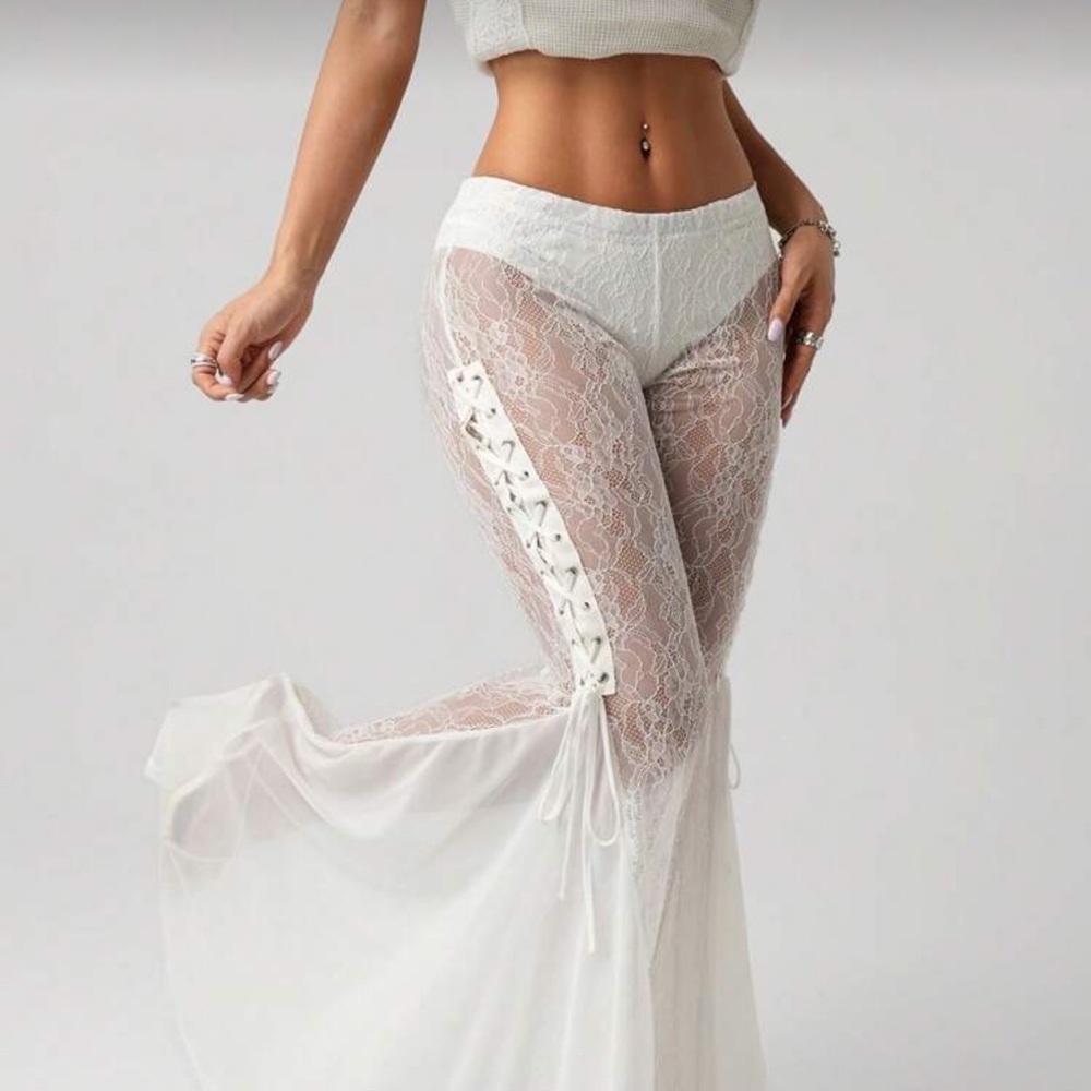 Elegant White Lace Women's Pants